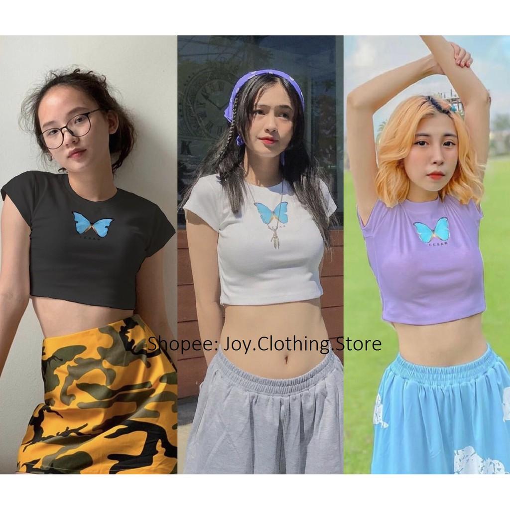 Áo croptop kiểu Basic JOY BABE form ôm  thun xịn co giãn 4 chiều,hình in sắc nét,áo crop top kieu tay ngắn CRON 125 -5D