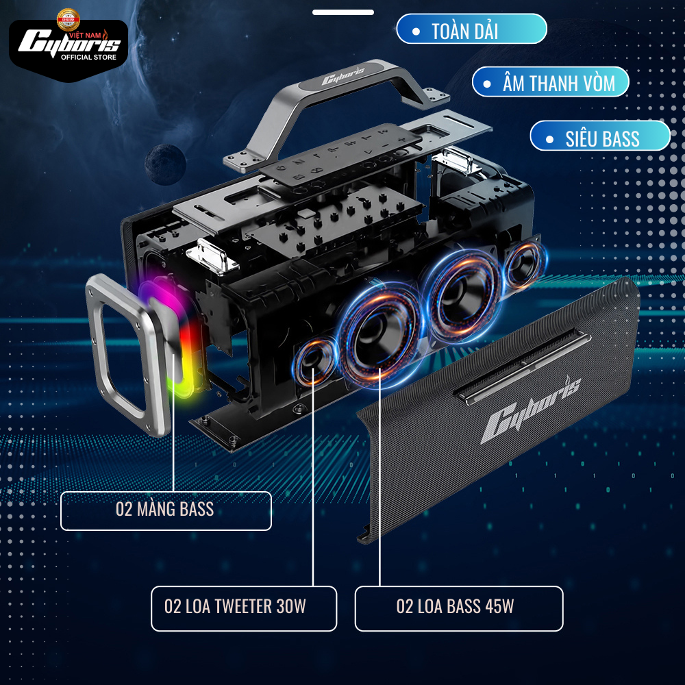 Loa Bluetooth Cyboris Battleship X12 Karaoke (Chiến hạm âm thanh), Công suất 200W, Loa siêu Bass, Chống nước IPX5, Pin cực khủng 18000mAh. Hàng Chính Hãng