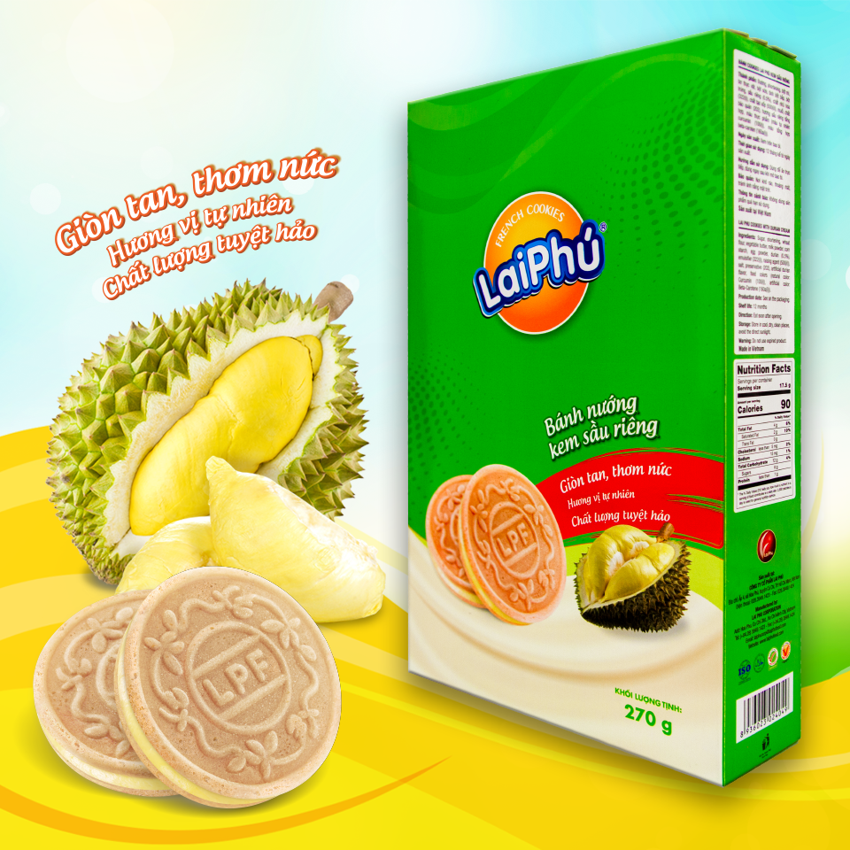 Bánh cookie Lai Phú kem Sầu Riêng 270g