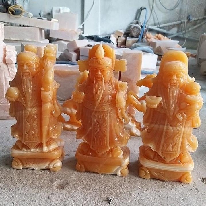 Bộ tượng Phúc Lộc Thọ đá phong thủy, cao 22cm, đá ngọc hoàng long, ngọc pakistan