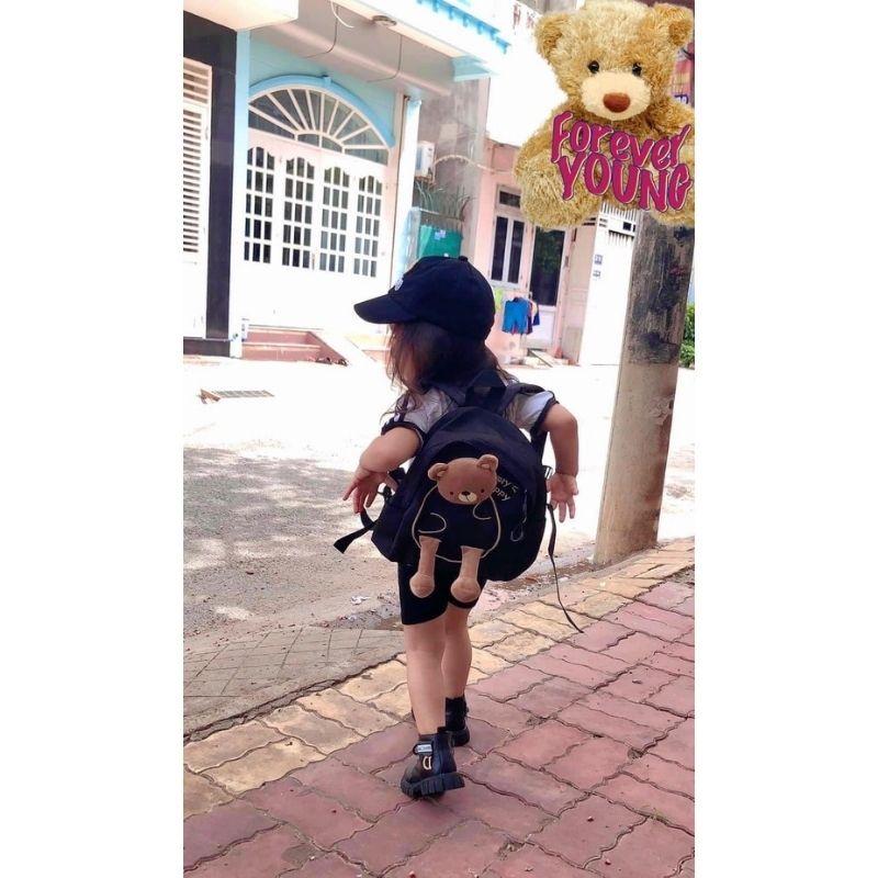 Set Balo cho bé trai - gái mầm non kèm nón mũ , ba lô trẻ em mẫu giáo hình gấu Teddy siêu nhẹ chống nước ngộ nghĩnh.