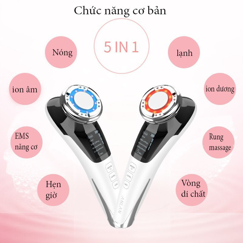 Máy chăm sóc và trẻ hóa da công nghệ massage nóng lạnh, ems, ion - + , di chất DM-818