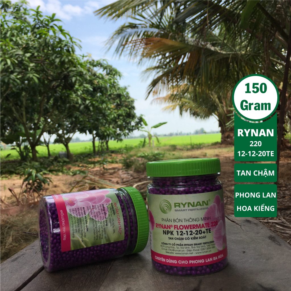 Phân Tan Chậm Thông Minh RYNAN 220 (150g), Phân NPK 12-12-20+TE dùng cho hoa lan, cây kiểng