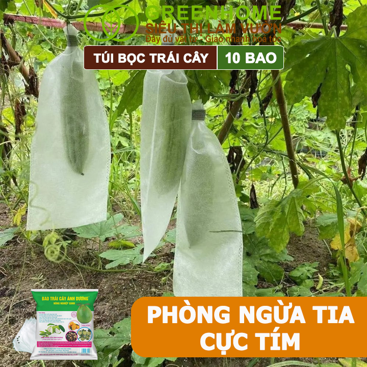 10 Túi Bọc Bưởi Da Xanh Greenhome, 30x35cm, Có Nút Cài, Độ Bền 3-5 Năm, Nhiều Kích thước