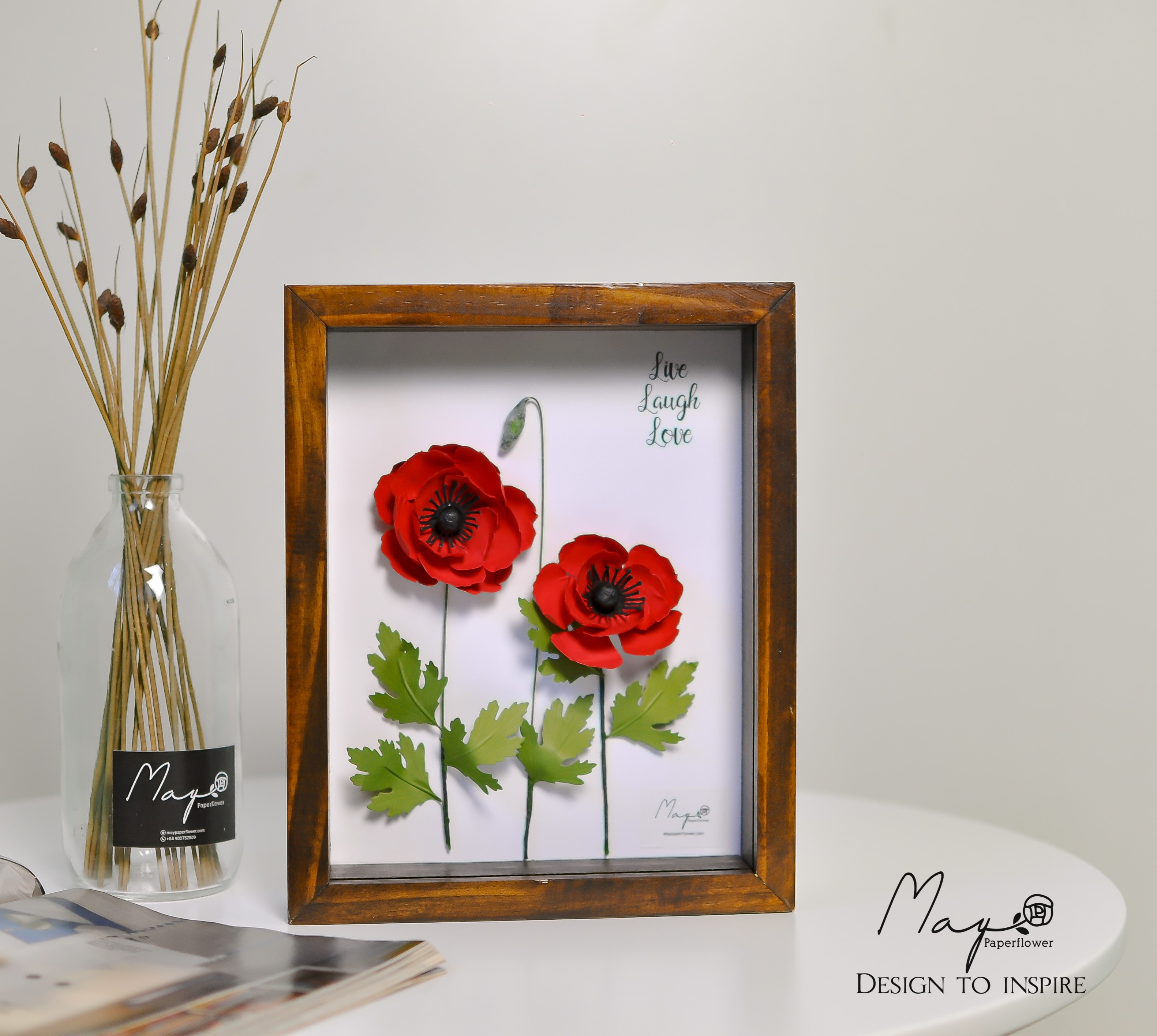 Tranh hoa giấy handmade trang trí cao cấp SIMPLICITY Hoa Poppy 20x25 cm - Maypaperflower Hoa giấy nghệ thuật