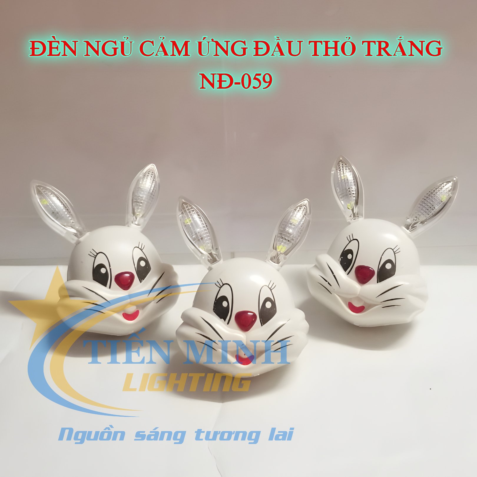 Đèn ngủ cảm ứng đầu thỏ trắng, ánh sáng trắng, tự động bật/tắt, 4 bóng led màu trắng, cho ánh sáng dịu nhẹ, ấm áp, không chói mắt, tạo cảm giác thư giãn, dễ chịu