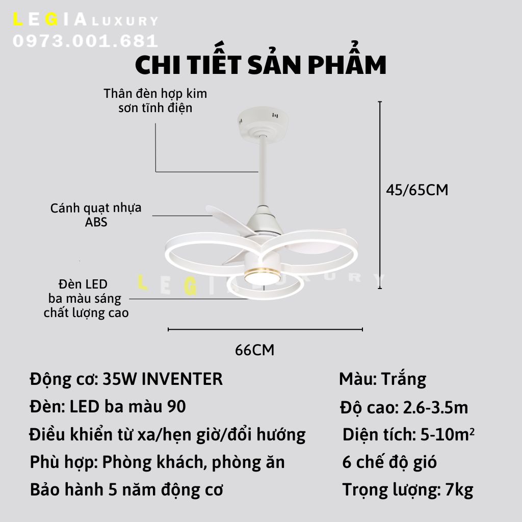 [Cao Cấp] Quạt trần trang trí hiện đại LÊ GIA VENUS007 | Quạt trần có đèn thiết kế hiện đại | Quạt trần đèn phong cách sang trọng luxury | Quạt trần mới nhất 2024 { Hàng Chính Hãng }