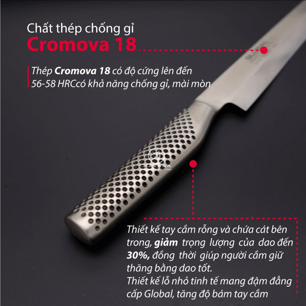 Dao bếp Nhật cao cấp Global G15R Tako Sashimi - Dao Sashimi tay phải - Dao bếp Nhật chính hãng