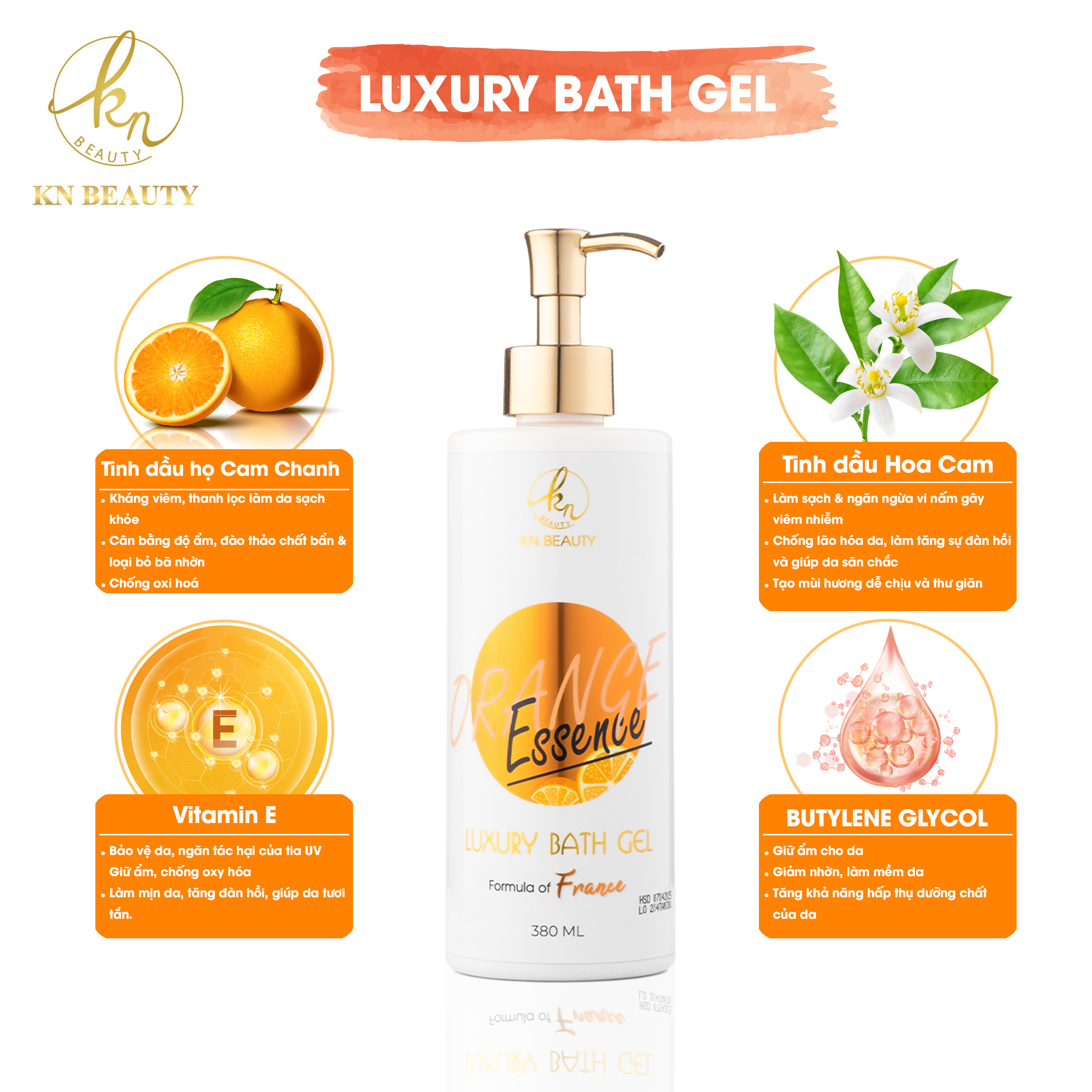 Sữa tắm tinh chất Cam KN Beauty – Luxury Bath Gel ORANGE essence 380ml