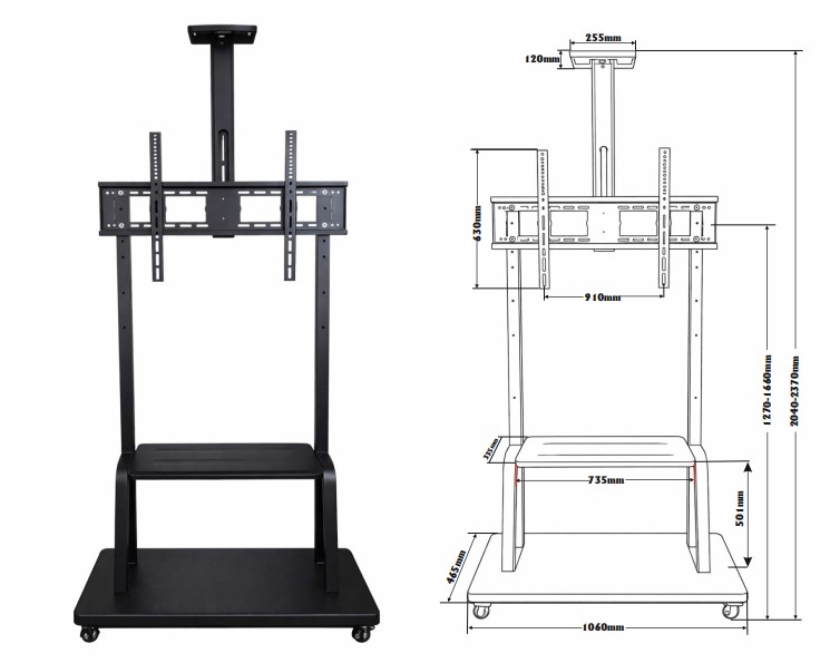 Khung kệ treo màn hình tivi, bảng tương tác di động Apollo 1800 kích thước 60 ”– 100“ tải trọng 150kg - Hàng nhập khẩu
