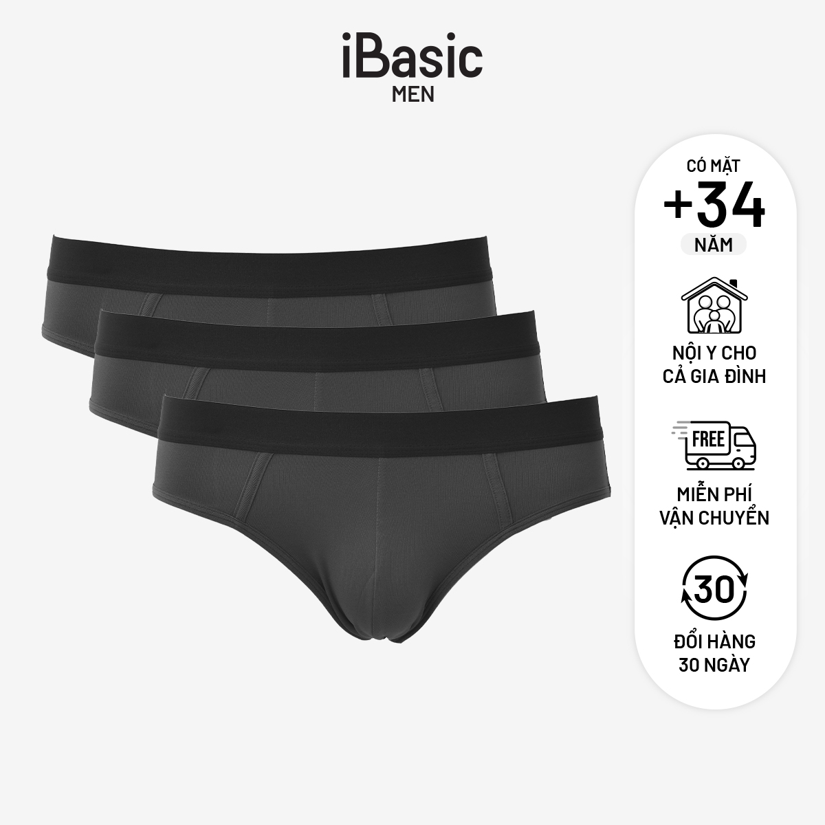 Combo 3 Quần lót nam iBasic phom brief cotton USA kháng khuẩn poly logo IB PANM117