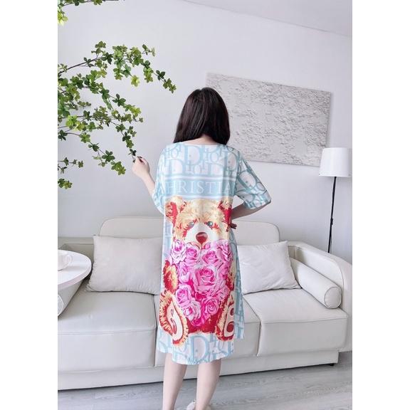 Đầm Ngủ Nữ Latin in 5D cổ tròn, váy ngủ nữ bigsize 45-70k