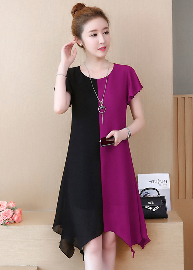 Đầm suông trung niên phối màu D3027T