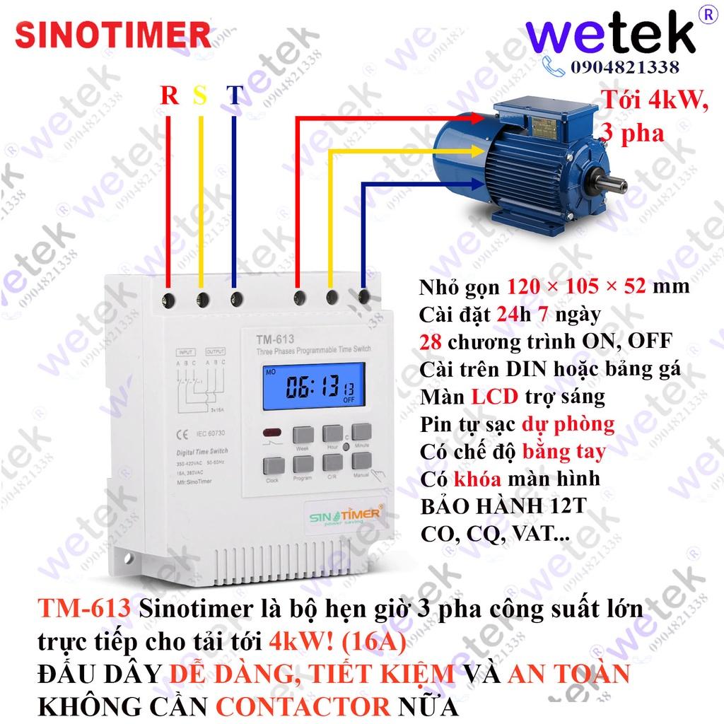Công tắc hẹn giờ 3 pha TM-613 / TM613 Sinotimer, 3 pha 16A, 24h 7 ngày 28 chương trình mỗi ngày cho bơm 3 pha rẻ, bền