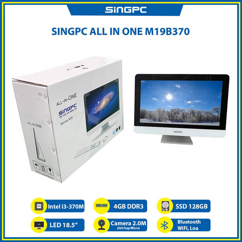 Máy tính All In One SingPC M19B370-W ( Core i3/4GB/SSD 128GB/18.5&quot;/Windows 10 Pro)- Hàng chính hãng