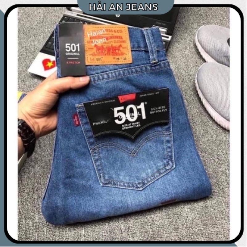 Quần jean nam ống suông xanh nhạt 501 quần bò nam ống rộng không co dãn hàng cao cấp jeans cotton haian jeans