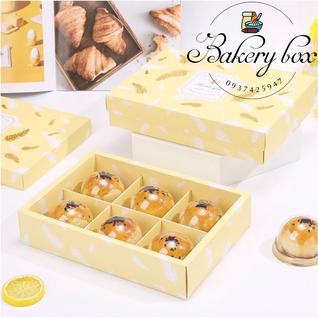 10 Set | Hộp Túi Giấy 6 Bánh Trung Thu Lá Ánh Vàng 80gr - 125gr