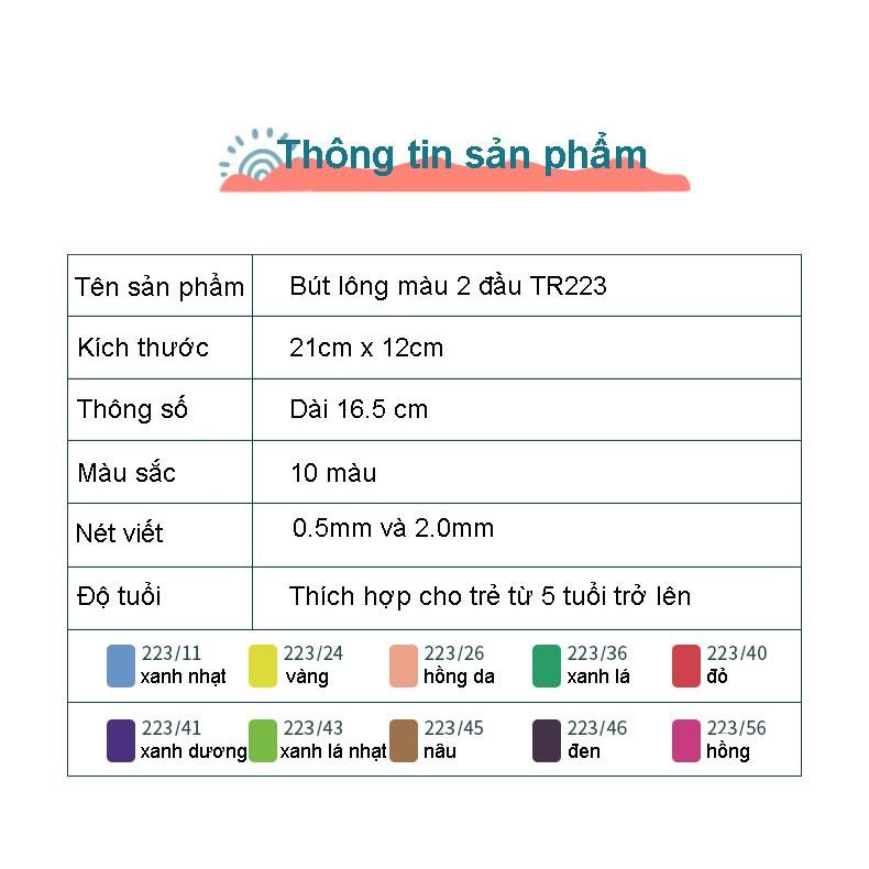 Vỉ bút lông màu 2 đầu STABILO Trio 2 in 1 10 màu (TR223-10C)