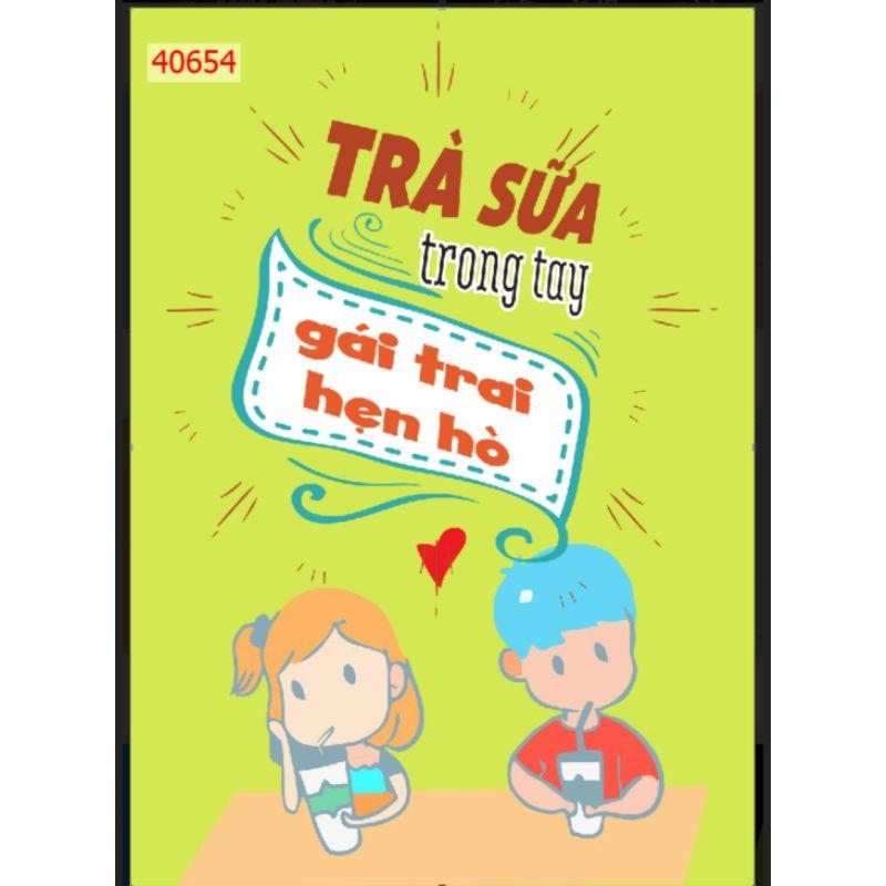 Combo 3bức tranh Lụa dán quán trà sữa 3d trang trí quán KT 40x80cm x 3 tấm