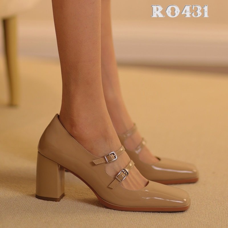 Giày cao gót nữ đẹp đế vuông 6 phân hàng hiệu rosata hai màu đen nâu ro431