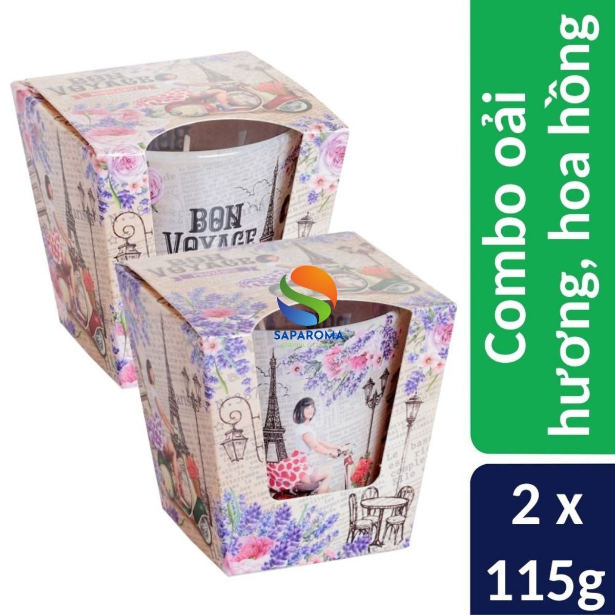 Combo 2 ly nến thơm tinh dầu Bartek Bon Voyage 115g - oải hương, hoa hồng, nến trang trí, thơm phòng, thư giãn, hỗ trợ khử mùi