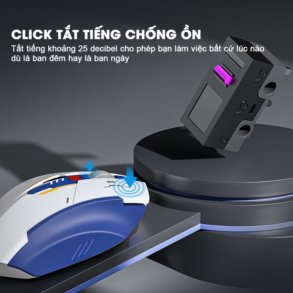 ￼Chuột máy tính không dây gaming TEKKIN F9 GUNDAM pin sạc 6 nút công thái học silent tắt tiếng chống ồn wireless - hàng chính hãng