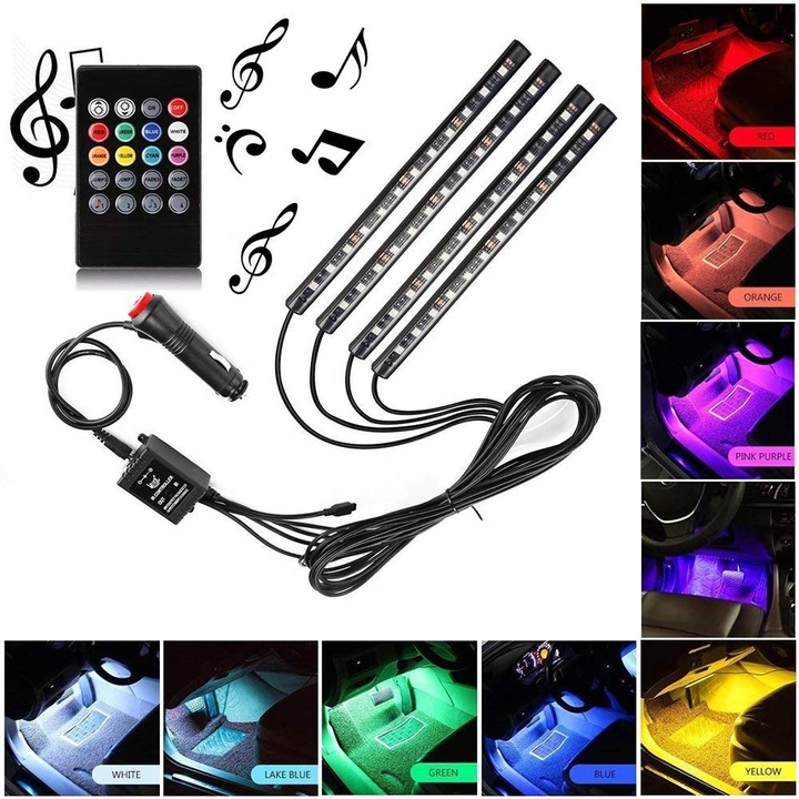 Bộ đèn LED 4 thanh các màu cao cấp đặt gầm xe hơi, ô tô RGB-5050 tích hợp remote điều khiển bật tắt chỉnh chế độ đèn, tự động thay đổi màu sắc êm dịu theo tiếng nhạc