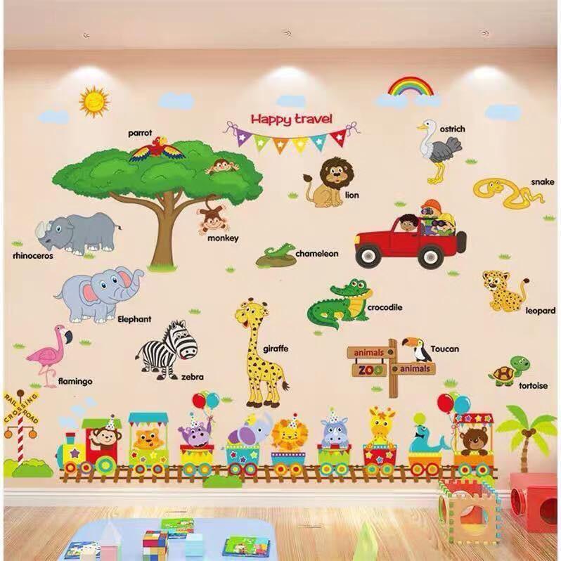 BỘ COMBO DECAL GHÉP ĐÔI TRANG TRÍ - Thú Tiếng anh phối Xe Lửa