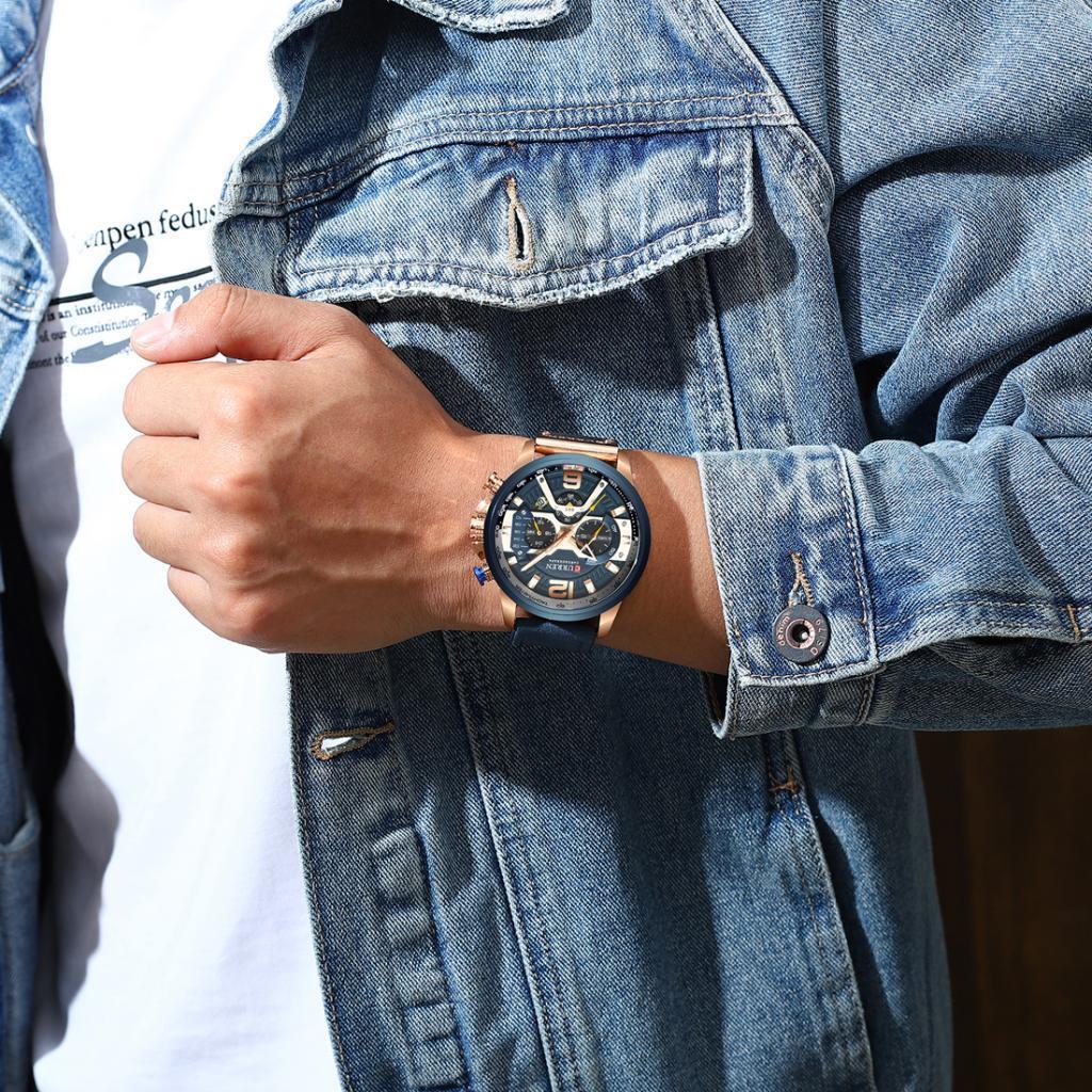 Mens  Watch Leather Chronograph Wristwatch