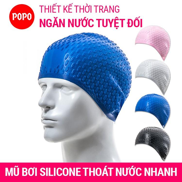 Nón bơi người lớn, nón bơi nam nữ thoát nước chất liệu Silicone cao cấp CA32 POPO ngăn nước tuyệt đối mũ bơi nam, nữ