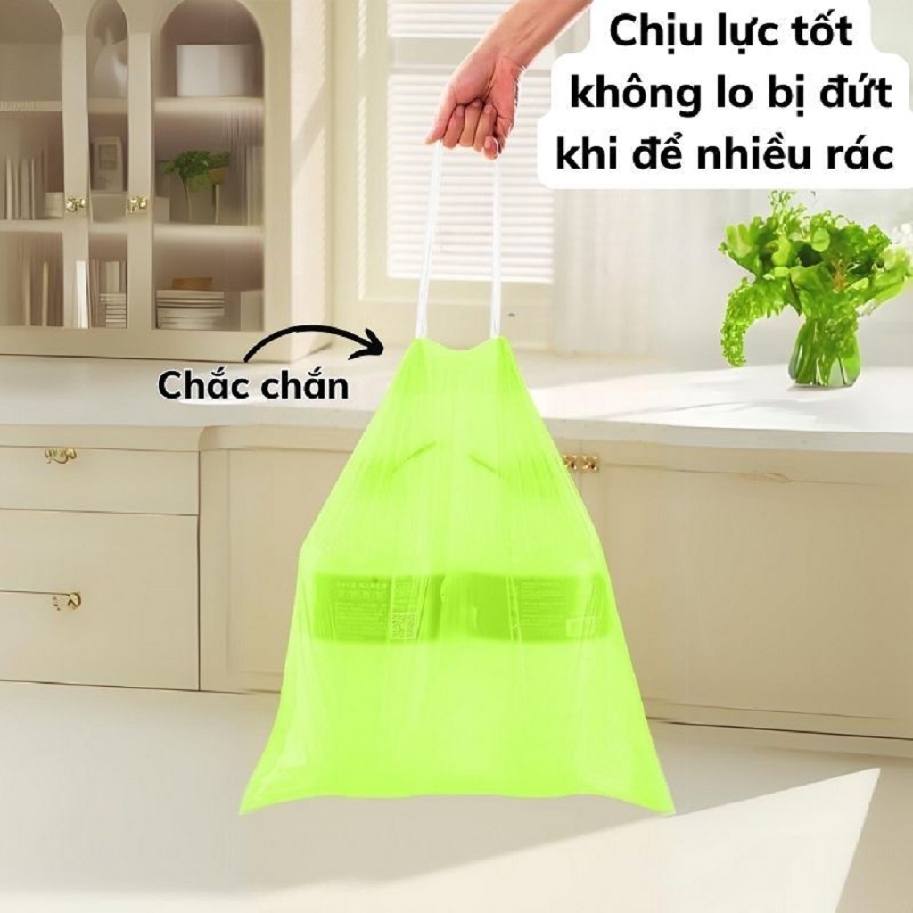 Túi Rác Có Dây Rút, Túi Đựng Rác Ngải Cứu Kháng Khuẩn, Túi Đựng Rác Xanh Lá, COMBO 3 Cuộn 150 Túi