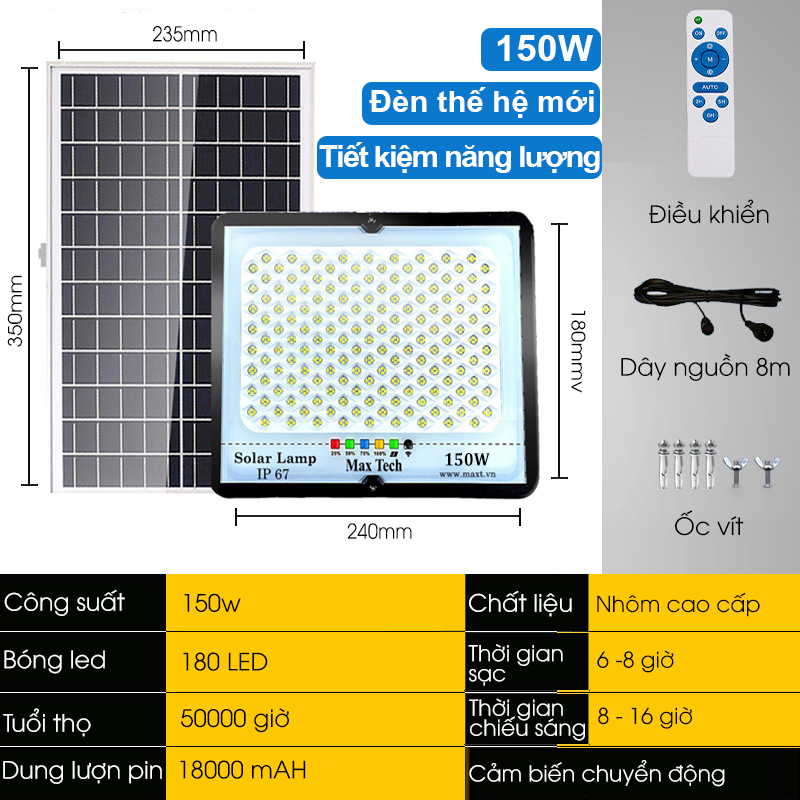 Đèn năng lượng mặt trời  MAXTECH bóng to 150w-200w-250w-300w- Đèn LED ngoài trời, Công nghệ cao - D1370