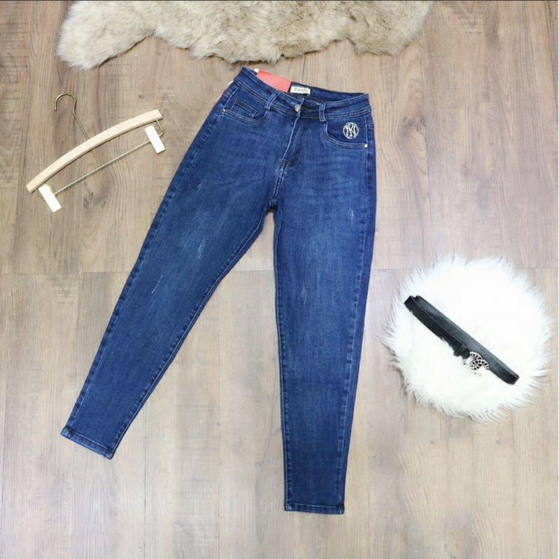 Quần Jeans Nữ Baggy Thêu Túi Cạp Cao