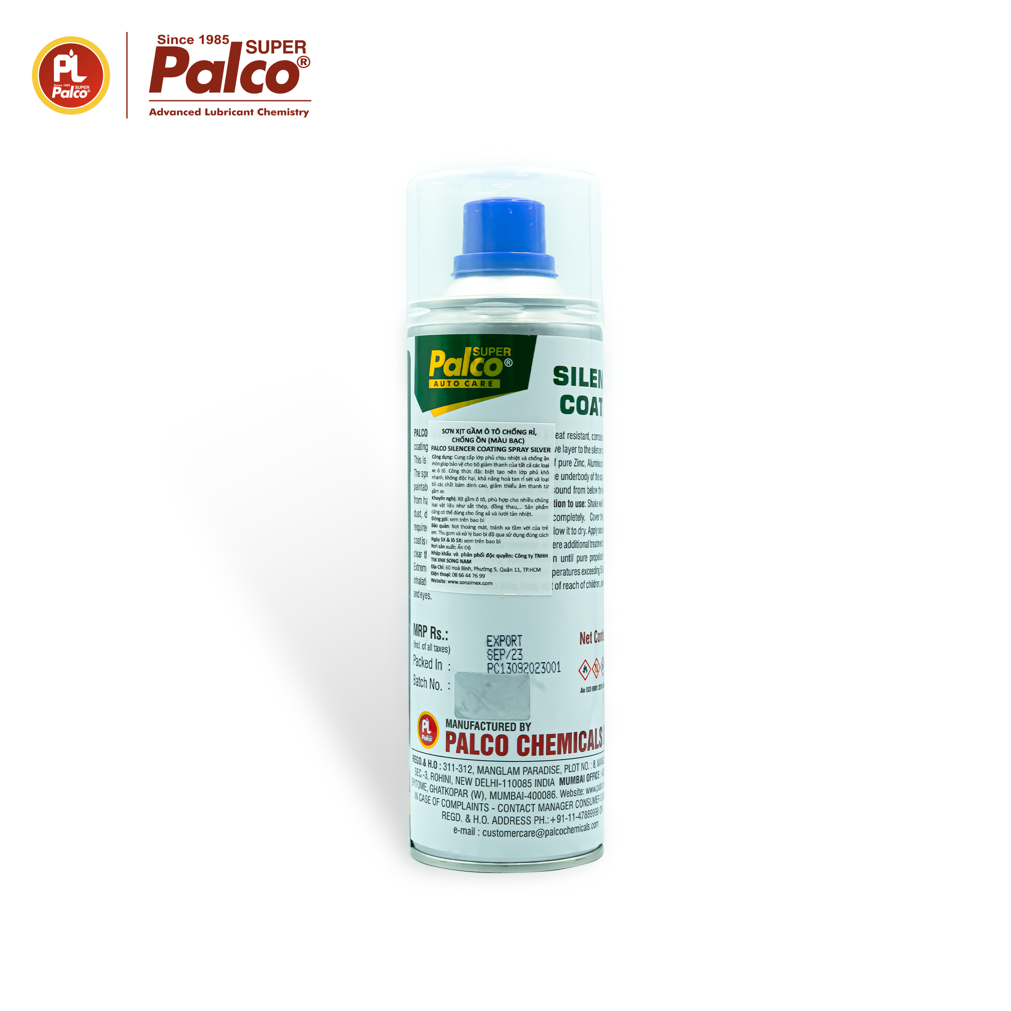 Sơn xịt phủ gầm ô tô chống ồn, chống rỉ sét, chịu nhiệt 600 độ C PALCO Silencer Coating Spray - Chai 250gr - Nhập khẩu Ấn Độ