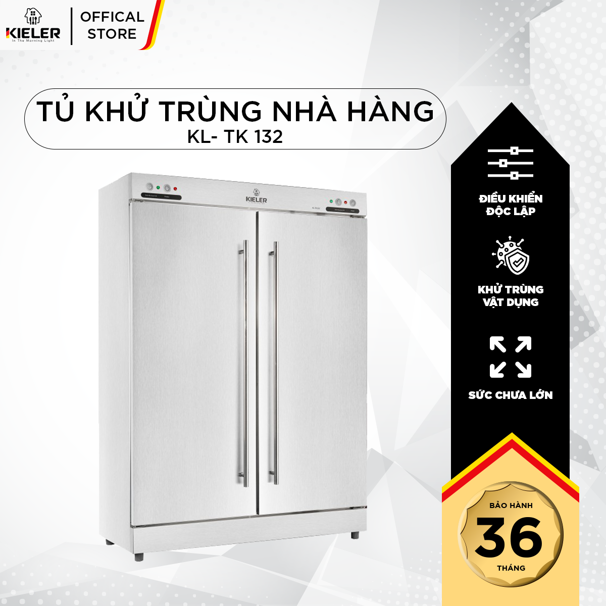 Tủ khử trùng Kieler KL-TK132 khử trùng, sấy khô, làm ấm các loại chén bát đĩa ly với sức chứa 64kg cho nhà hàng, resort - Hàng Chính Hãng