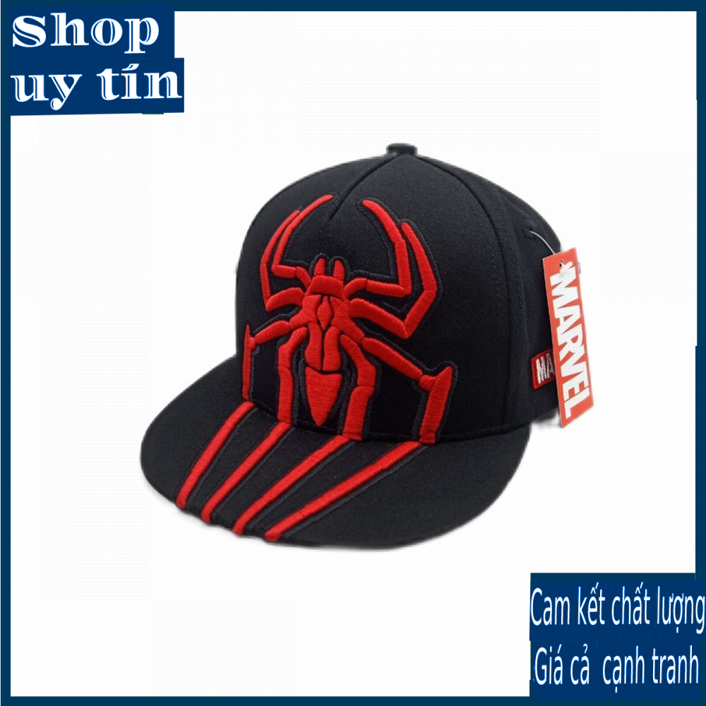 Freeship - MŨ NÓN KẾT LƯỠI TRAI SNAPBACK TRẺ EM SPIDERMAN THÊU NỔI HỌA TIẾT NHỆN ĐỎ ĐEN CAO CẤP