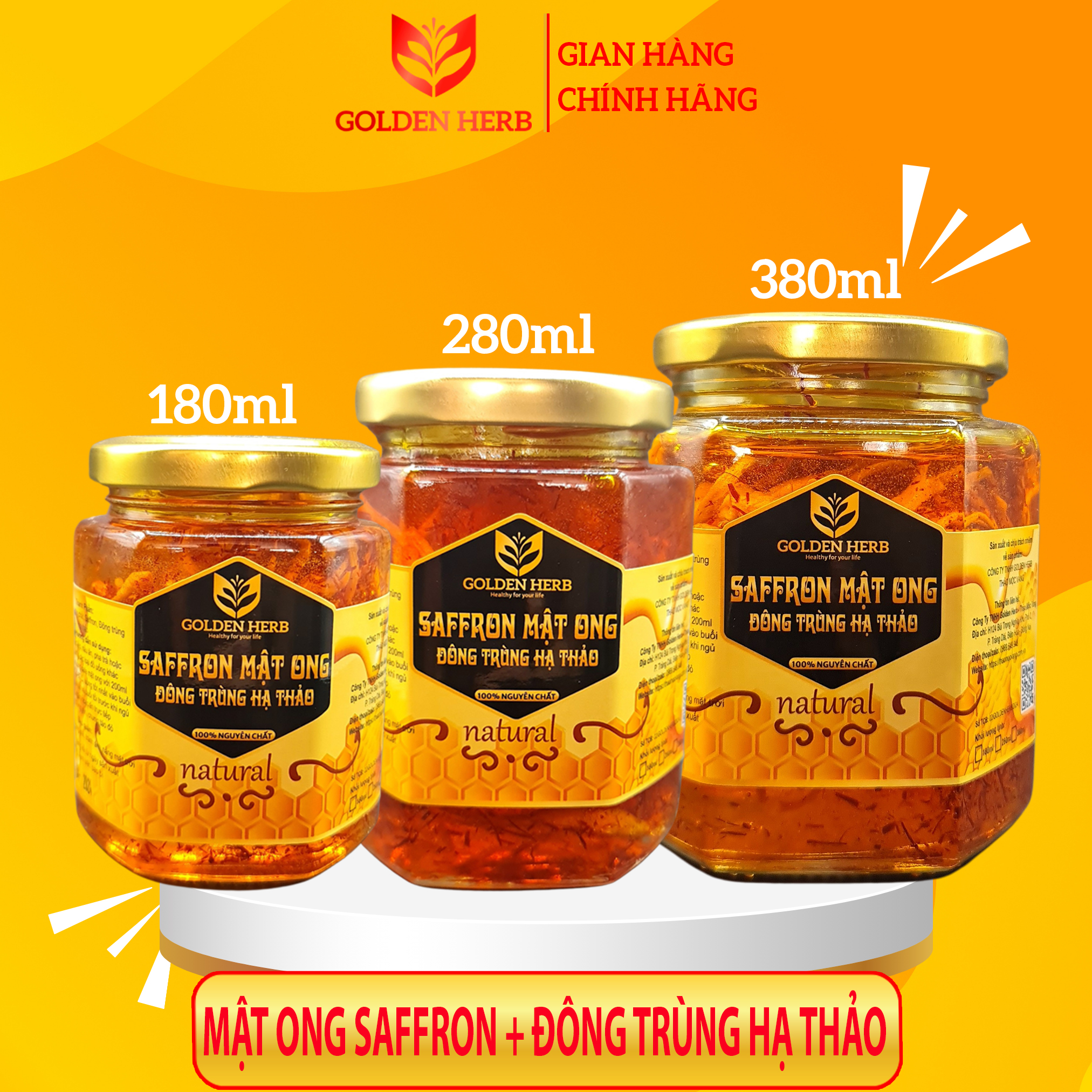 Mật Ong Saffron Đông Trùng Hạ Thảo 380ml/lọ Golden Herb