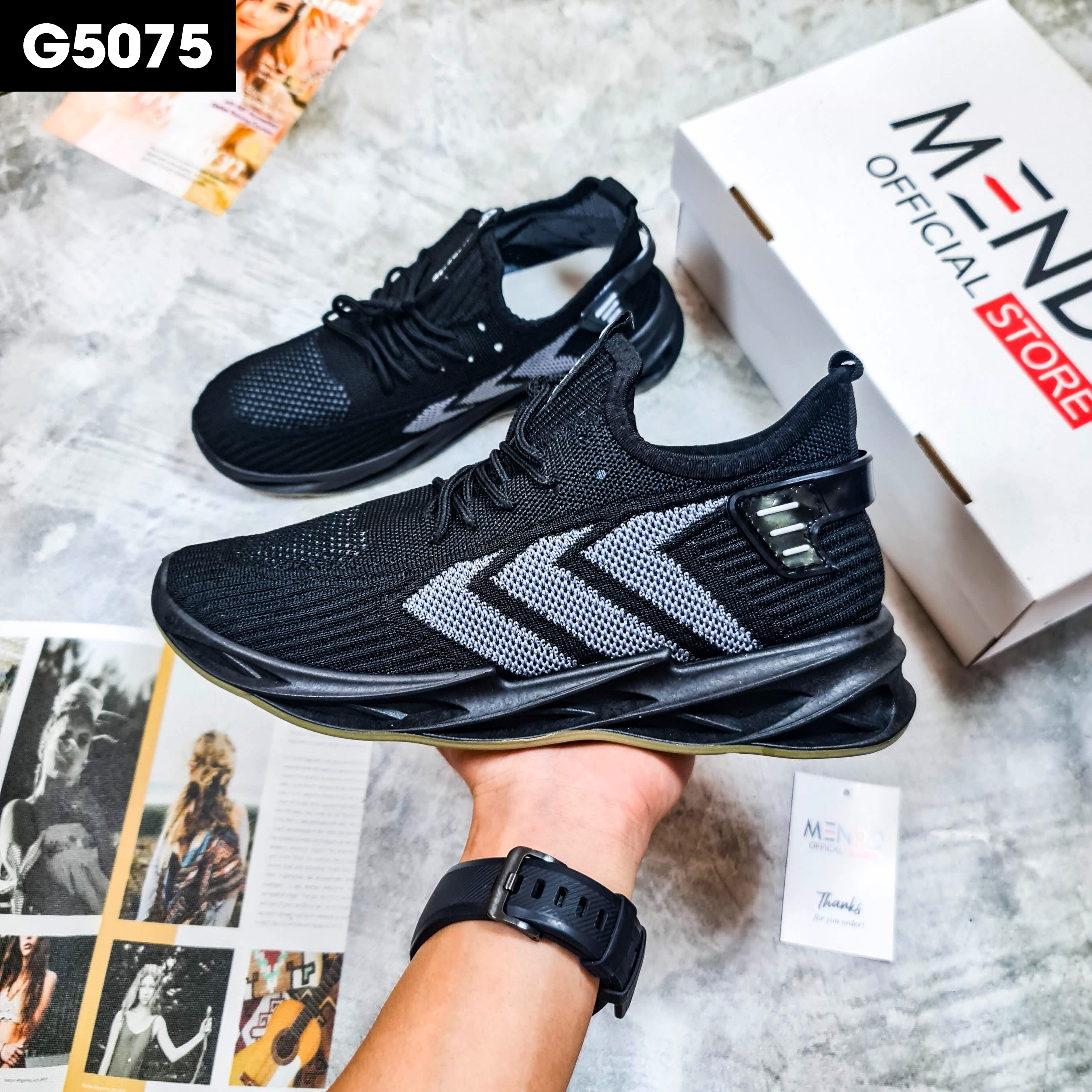 Giày Thể Thao Nam MENDO - Giày Sneaker Màu Xanh Đen - Đen - Xám, Giày Thể Thao Đế Độn Tăng Chiều Cao - G5070