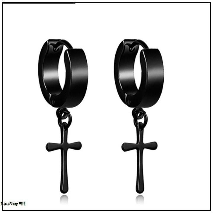 Bông Tai Nam Inox Khoae Tròn Rớt Thánh Giá Cá Tính Phong Cách Hàn