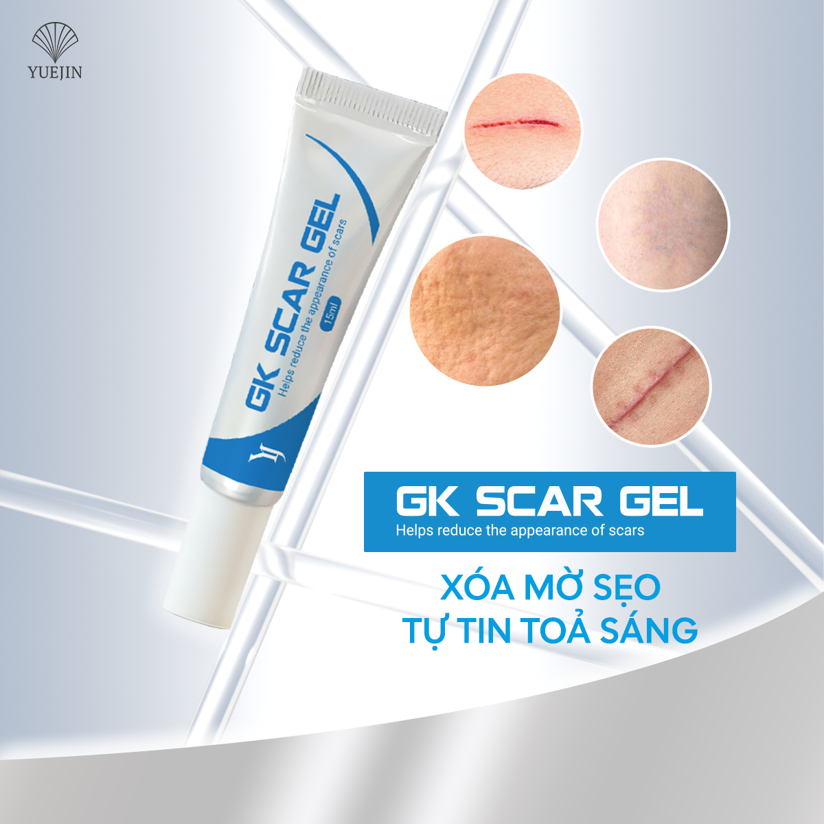 Gel trị sẹo GK SCAR GEL lấp đầy Sẹo Rỗ, Sẹo Lõm, làm phẳng Sẹo Lồi, Sẹo Thâm 15ml của Yuejin