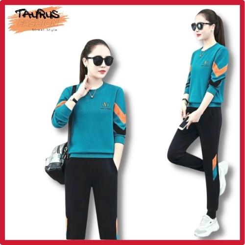 Bộ Thể Thao Tay Dài Nữ, Thun Cotton TAURUS FASHION, Áo Bo Gấu Giấu bụng, Che Khuyết Điểm, Tôn Dáng.