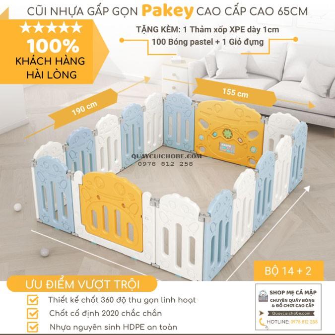 Cũi nhựa gấp gọn Pakey TẶNG THẢM DÀY 1CM + 100 BÓNG, cũi nhựa cho bé loại I thiết kế chốt 360 độ linh hoạt tháo ráp