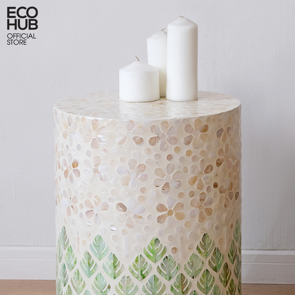 Ghế đôn khảm trai ECOHUB họa tiết sinh động, trang trí decor | E00355