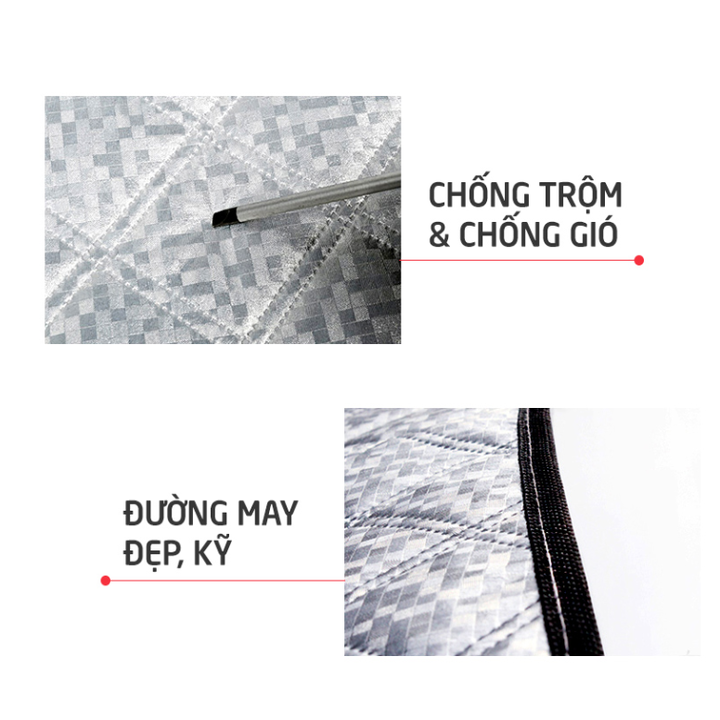 Tấm, bạt chắn nắng kính lái xe ô tô A551 tích hợp thêm 2 tai chụp bảo vệ gương chiếu hậu