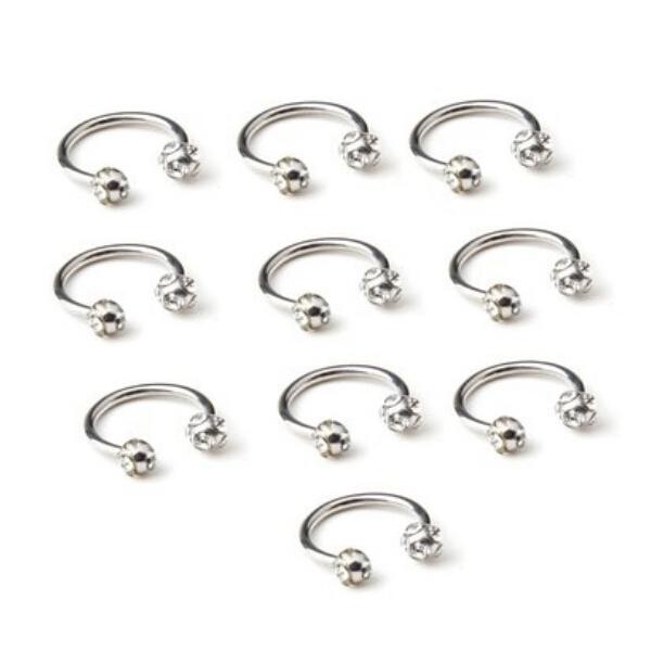 2Pcs Crystal Stainless Steel Bar Lip Nose Ring Stud Body Piercing