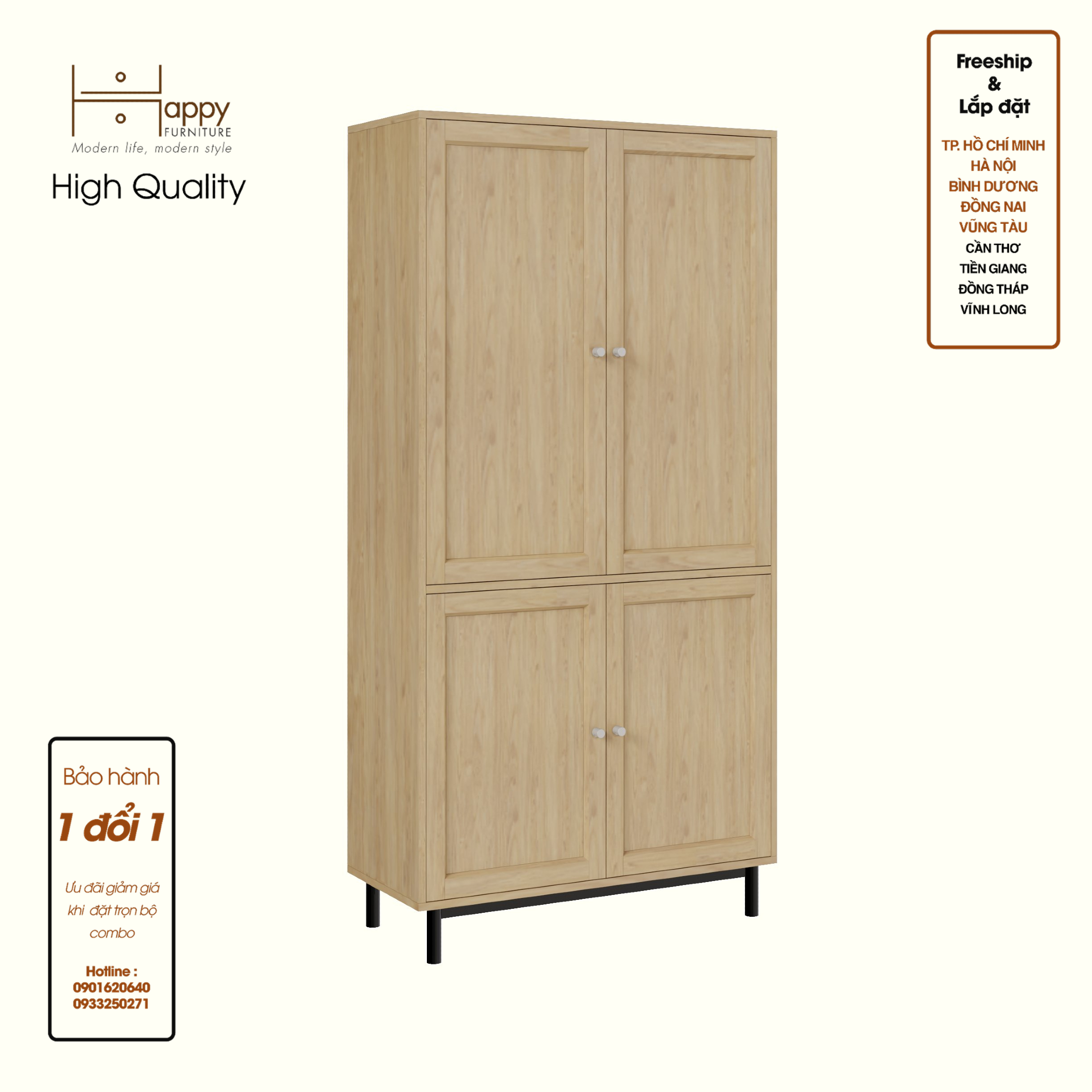 CATY, Kệ sách 5 tầng 2 cửa mở - chân sắt, 90cm x 39cm x 180cm , KSA_055