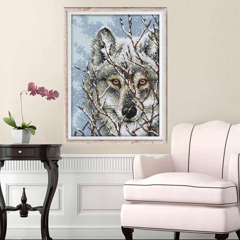 Stamped Cross Stitch Kit Embroidery Material Package with Grey Wolf Pattern