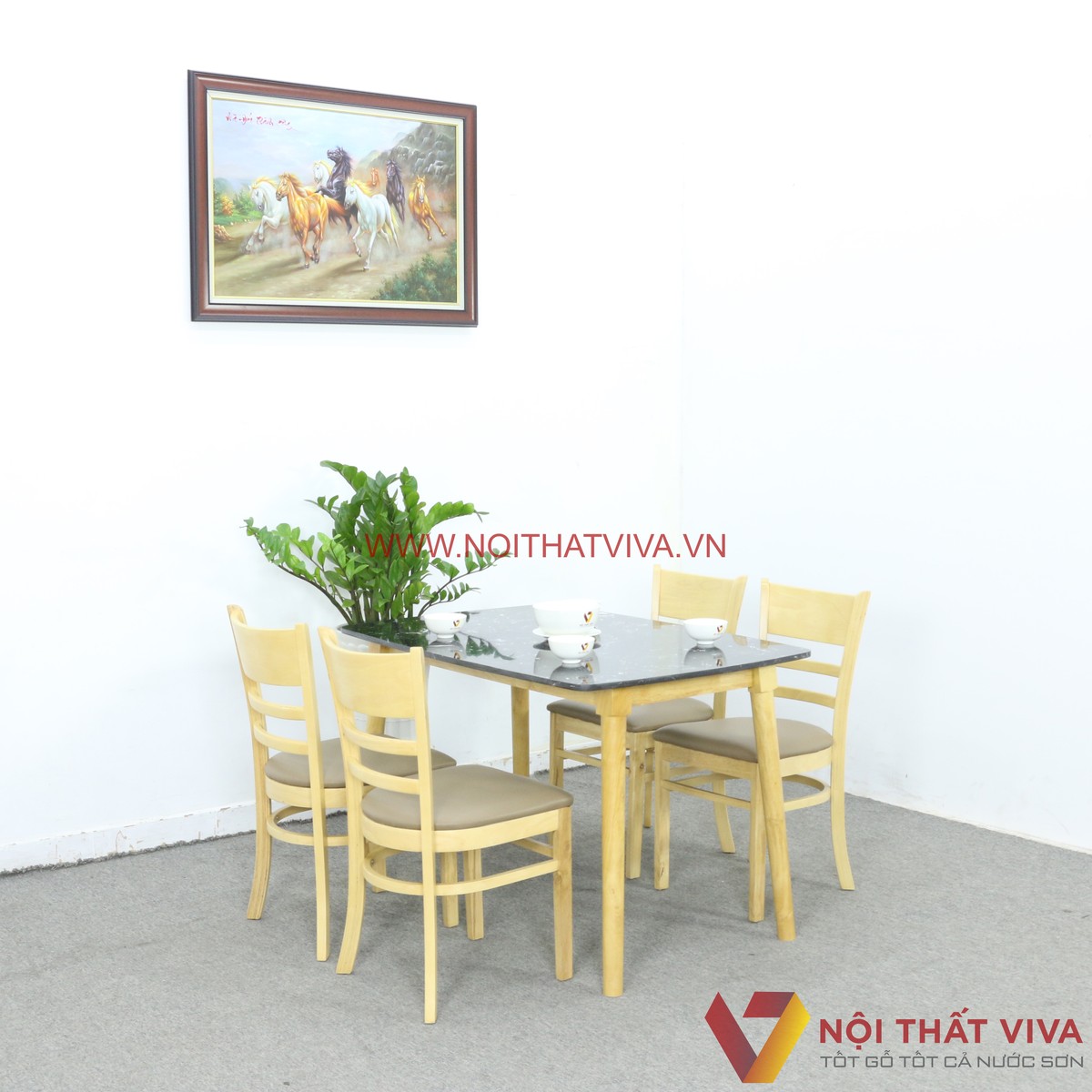 Bộ Bàn Ăn 4 Ghế Nhỏ Gọn Gỗ Cao Su Mặt Đá Hoa Cương Bền Đẹp Giá Rẻ