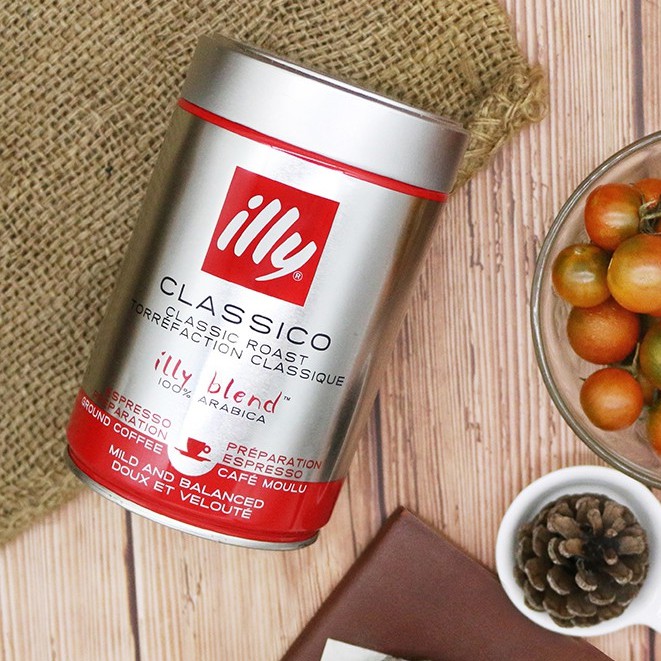 Cà phê bột pha máy Illy Classico Coffee Medium Roasted Espresso 100% Arabica - 250gr Ground - caramel, hoa cam và hoa nhài