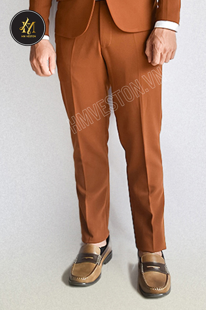 Quần tây nam màu đồng đậm form ôm body chất liệu dày mịn co giãn